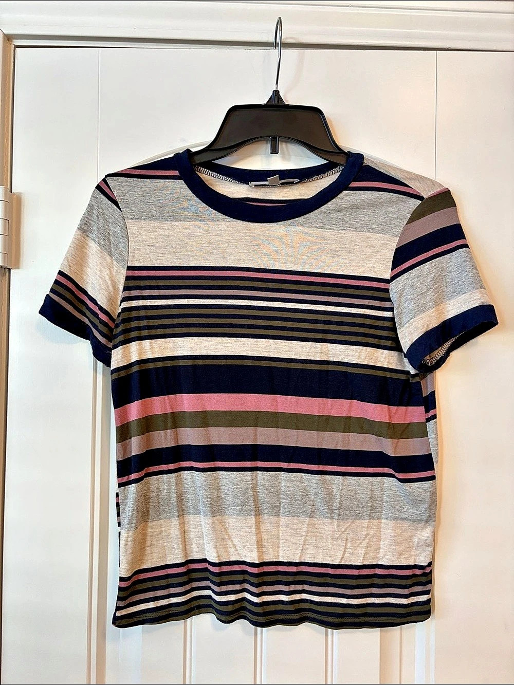 gaze Striped Short Sleeve Tee Blue & Pink Small